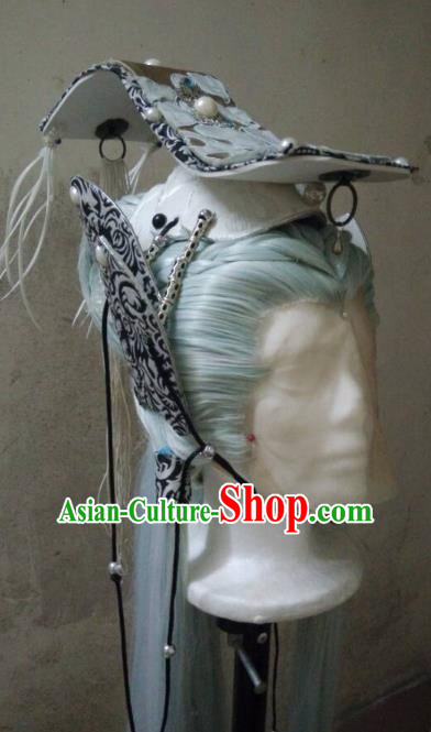 Traditional China Ancient Cosplay Dragon Prince Hair Accessories Wig and Hat for Men