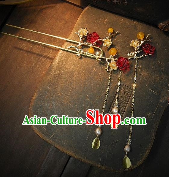 Chinese Handmade Classical Hair Accessories Wedding Tassel Step Shake Ancient Hanfu Hairpins for Women