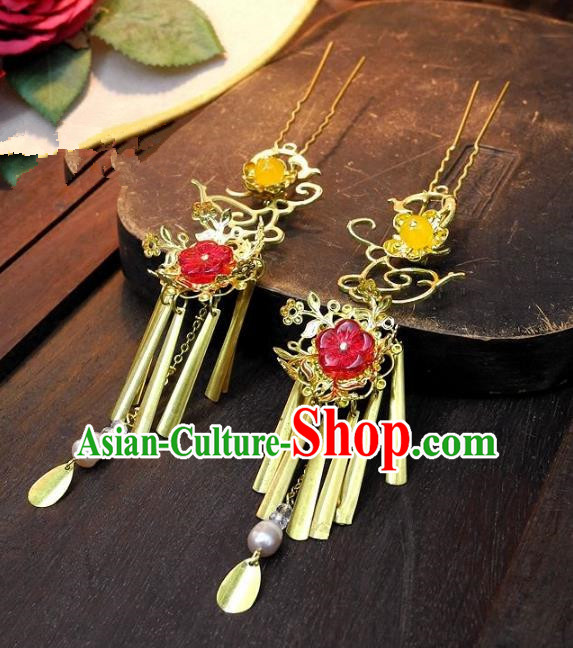 Chinese Handmade Classical Hair Accessories Ancient Wedding Hanfu Copper Hairpins for Women