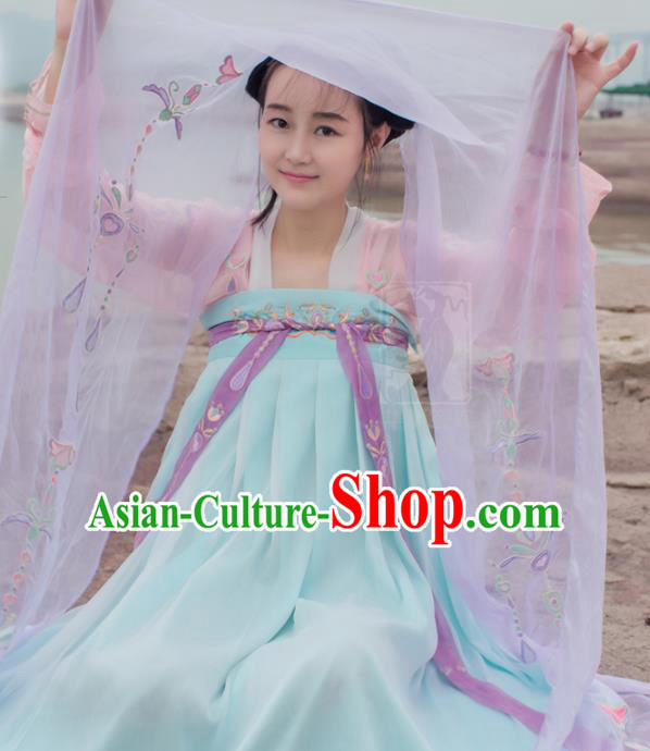 China Traditional Tang Dynasty Palace Lady Costume Ancient Princess Embroidered Dress for Women