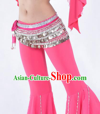 Asian Indian Belly Dance Argent Paillette Waistband Accessories India National Dance Rosy Belts for Women