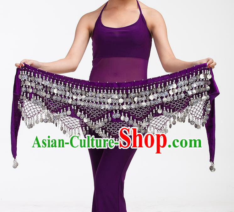 Asian Indian Belly Dance Paillette Purple Waistband Accessories India Raks Sharki Belts for Women