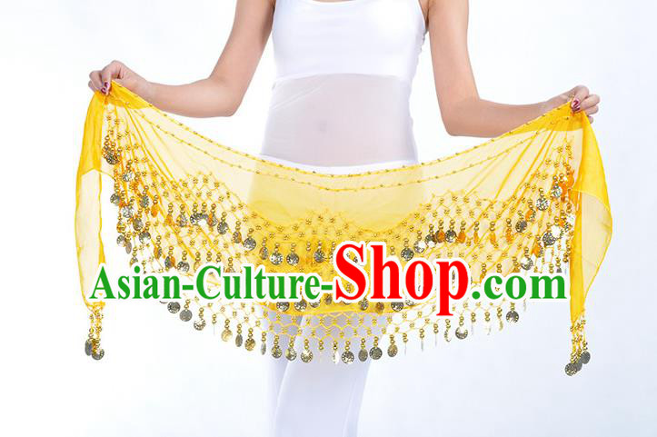 Asian Indian Belly Dance Yellow Silk Waistband Accessories India Raks Sharki Belts for Women