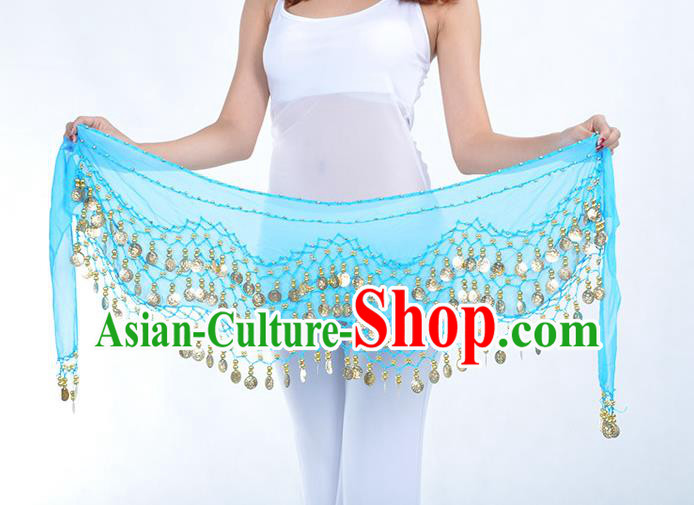 Asian Indian Belly Dance Blue Silk Waistband Accessories India Raks Sharki Belts for Women