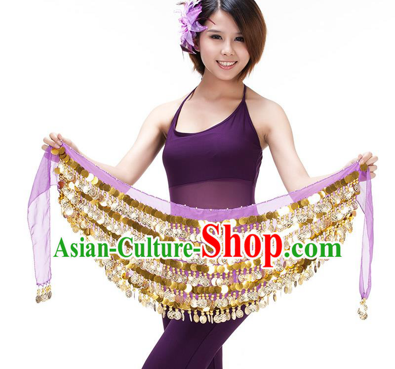 Asian Indian Belly Dance Paillette Waist Chain Purple Waistband India Raks Sharki Belts for Women