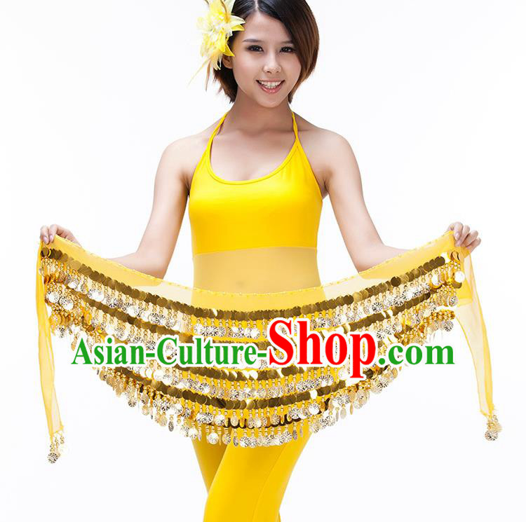 Asian Indian Belly Dance Paillette Waist Chain Yellow Waistband India Raks Sharki Belts for Women