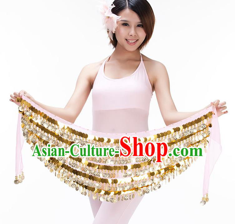 Asian Indian Belly Dance Paillette Waist Chain Pink Waistband India Raks Sharki Belts for Women