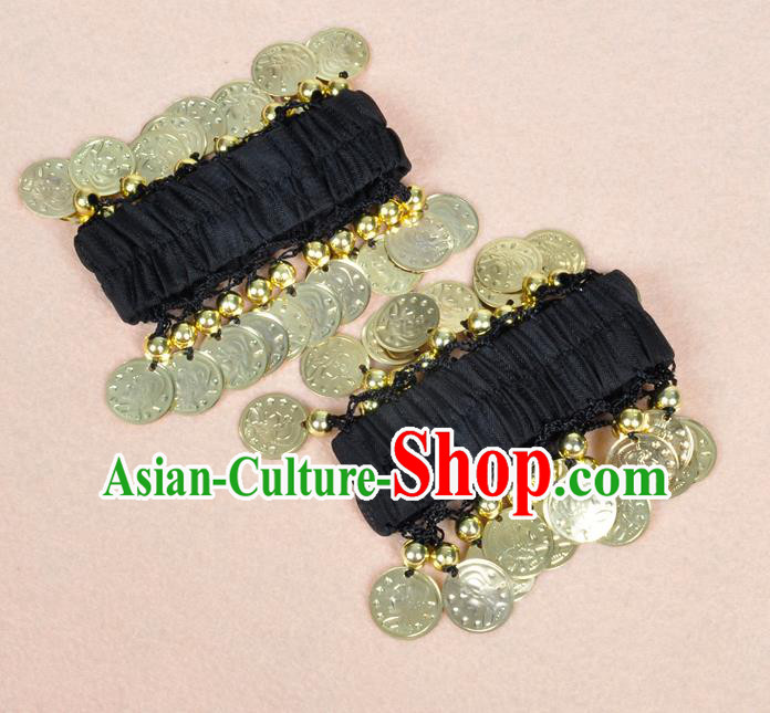 Oriental Indian Belly Dance Accessories Black Bracelets India Stage Performance Golden Coin Bangle for Women