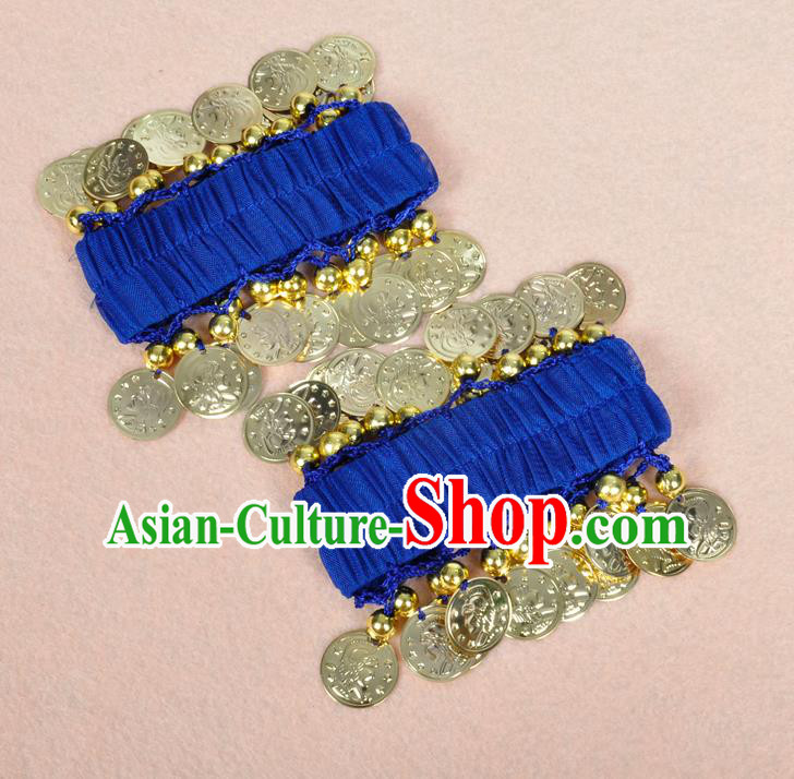 Oriental Indian Belly Dance Accessories Royalblue Bracelets India Stage Performance Golden Coin Bangle for Women