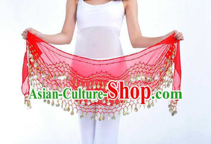 Asian Indian Belly Dance Red Silk Waistband Accessories India Raks Sharki Belts for Women