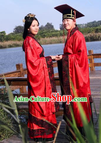 Chinese Ancient Zhou Dynasty Palace Wedding Hanfu Costume Complete Set for Women for Men