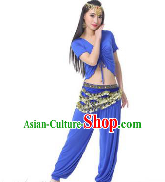 Asian Indian Belly Dance Costume Stage Performance Deep Blue Outfits, India Raks Sharki Dress for Women
