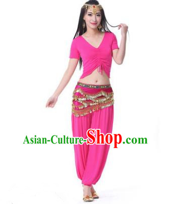 Asian Indian Belly Dance Costume Stage Performance Rosy Outfits, India Raks Sharki Dress for Women