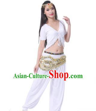 Asian Indian Belly Dance Costume Stage Performance White Outfits, India Raks Sharki Dress for Women