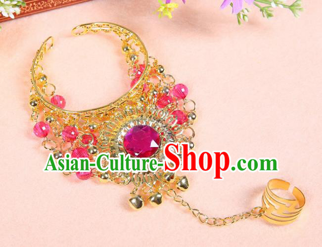 Asian Indian Belly Dance Accessories Bracelet India National Dance Rosy Crystal Bangle for Women