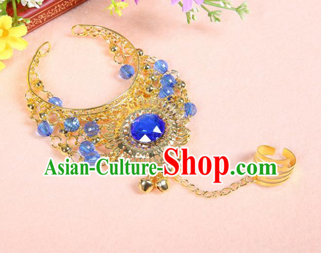 Asian Indian Belly Dance Accessories Bracelet India National Dance Blue Crystal Bangle for Women