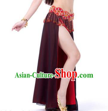 Asian Indian Belly Dance Costume Stage Performance Amaranth Skirt, India Raks Sharki Slit Dress for Women