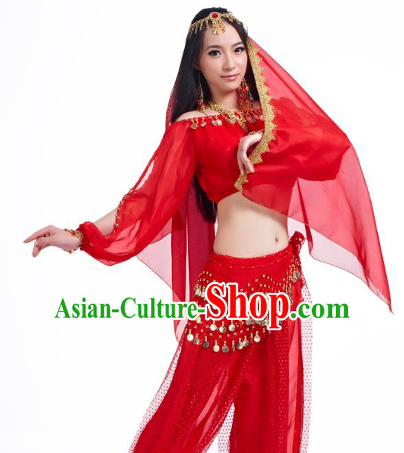 Asian Indian Belly Dance Hair Accessories Frontlet and Red Veil for Women