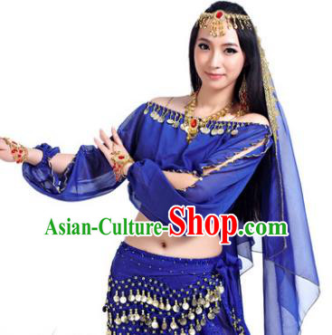 Asian Indian Belly Dance Hair Accessories Frontlet and Royalblue Veil for Women