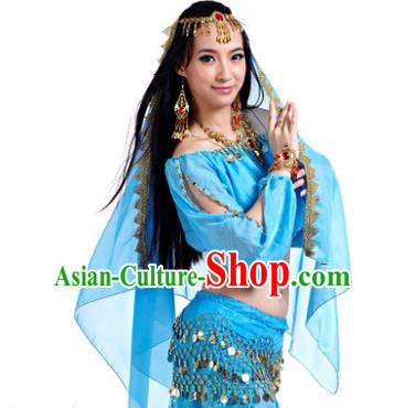 Asian Indian Belly Dance Hair Accessories Frontlet and Blue Veil for Women