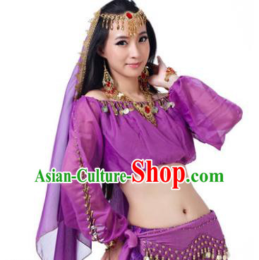 Asian Indian Belly Dance Hair Accessories Frontlet and Purple Veil for Women