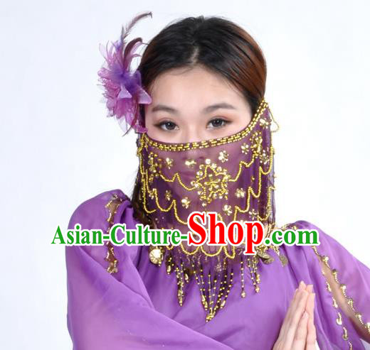 Asian Indian Belly Dance Purple Veil India National Dance Mask Veil for Women