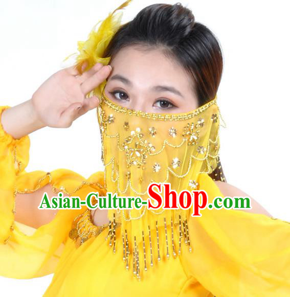 Asian Indian Belly Dance Yellow Veil India National Dance Mask Veil for Women