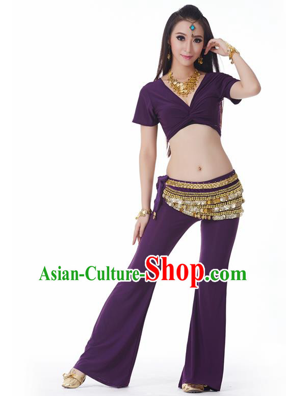 Asian Indian Belly Dance Costume Stage Performance Yoga Purple Outfits, India Raks Sharki Dress for Women