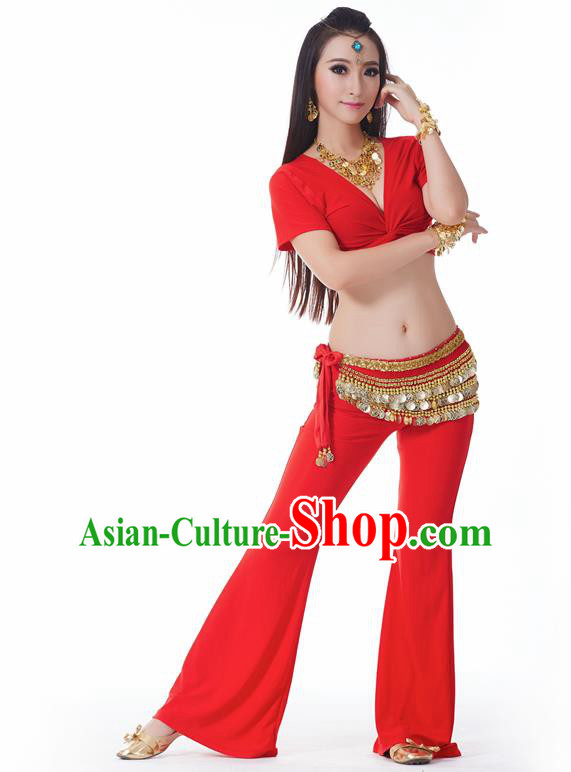 Asian Indian Belly Dance Costume Stage Performance Yoga Red Outfits, India Raks Sharki Dress for Women