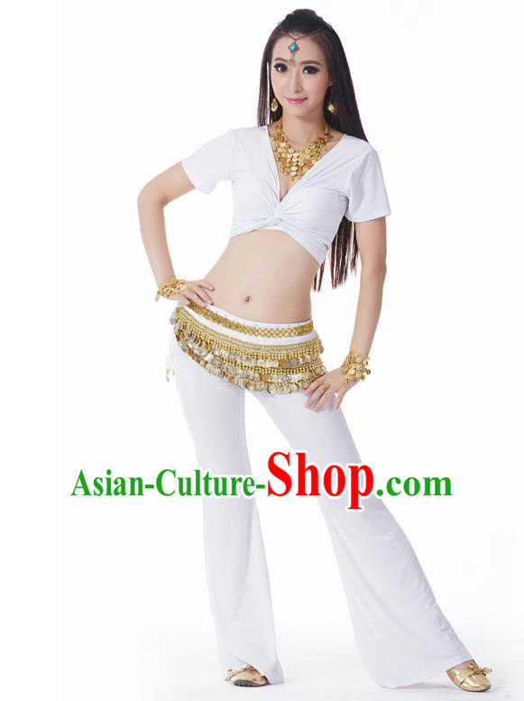 Asian Indian Belly Dance Costume Stage Performance Yoga White Outfits, India Raks Sharki Dress for Women