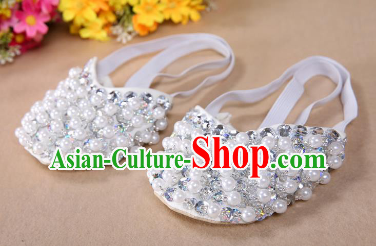 Asian Indian Belly Dance Shoes India Traditional Dance White Beads Soft Shoes for for Women