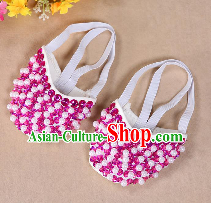 Asian Indian Belly Dance Shoes India Traditional Dance Rosy Beads Soft Shoes for for Women