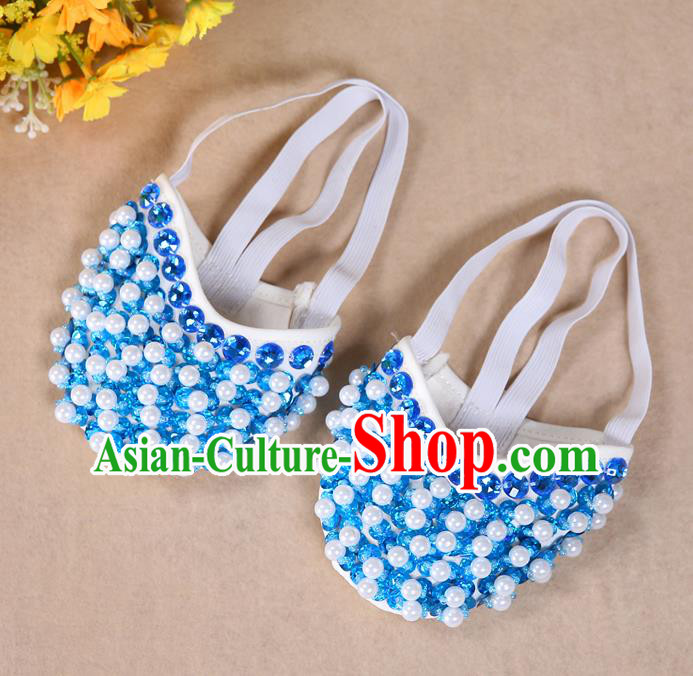 Asian Indian Belly Dance Shoes India Traditional Dance Blue Beads Soft Shoes for for Women