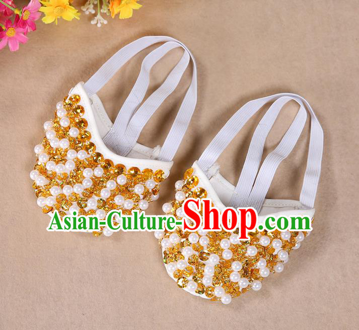 Asian Indian Belly Dance Shoes India Traditional Dance Yellow Beads Soft Shoes for for Women