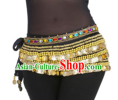 Asian Indian Belly Dance Paillette Black Waist Chain Tassel Waistband India Raks Sharki Belts for Women