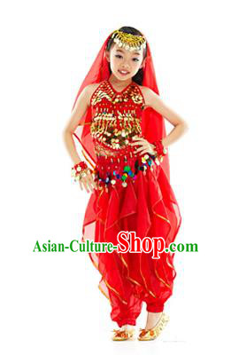 Indian Belly Dance Red Costume India Raks Sharki Dress Oriental Dance Clothing for Kids