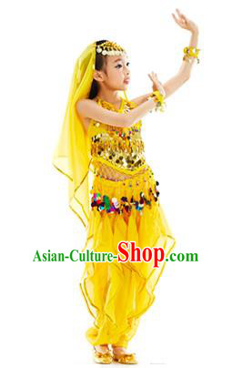 Indian Belly Dance Yellow Costume India Raks Sharki Dress Oriental Dance Clothing for Kids