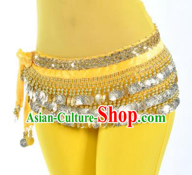 Asian Indian Belly Dance Paillette Yellow Waist Accessories Waistband India Raks Sharki Belts for Women