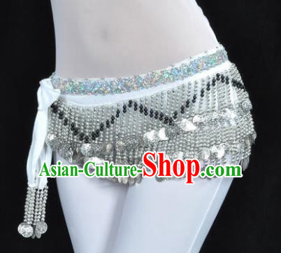 Indian Traditional Belly Dance Paillette White Belts Waistband India Raks Sharki Waist Accessories for Women