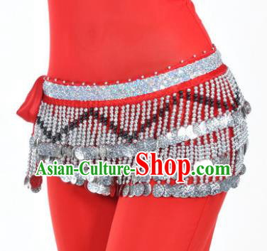 Indian Traditional Belly Dance Paillette Red Belts Waistband India Raks Sharki Waist Accessories for Women