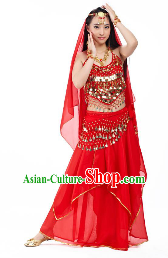 Asian Indian Belly Dance Red Costume Stage Performance Outfits, India Raks Sharki Dress for Women