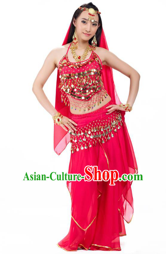 Asian Indian Belly Dance Rosy Costume Stage Performance Outfits, India Raks Sharki Dress for Women