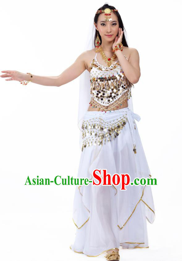 Asian Indian Belly Dance White Costume Stage Performance Outfits, India Raks Sharki Dress for Women