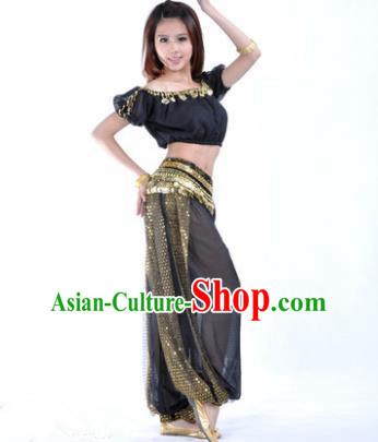 Asian Indian Belly Dance Costume Stage Performance Yoga Black Uniform, India Raks Sharki Dress for Women