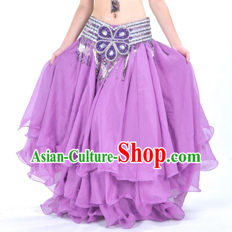 Asian Indian Belly Dance Costume Stage Performance Purple Expansion Skirt, India Raks Sharki Dress for Women