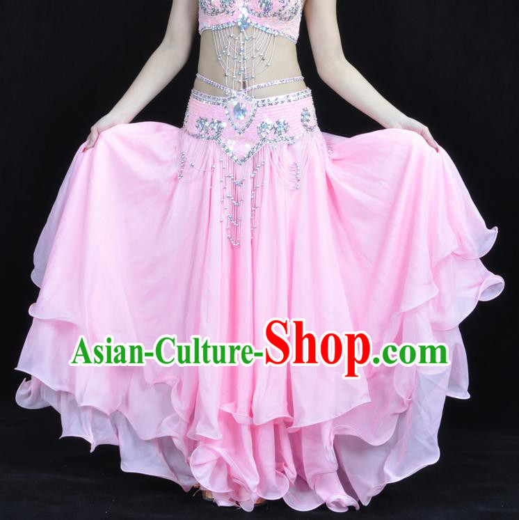 Asian Indian Belly Dance Costume Stage Performance Pink Expansion Skirt, India Raks Sharki Dress for Women