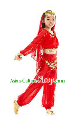 Asian Indian Belly Dance Uniform India Raks Sharki Dress Oriental Dance Red Clothing for Kids