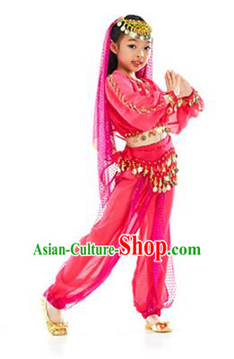 Asian Indian Belly Dance Uniform India Raks Sharki Dress Oriental Dance Rosy Clothing for Kids