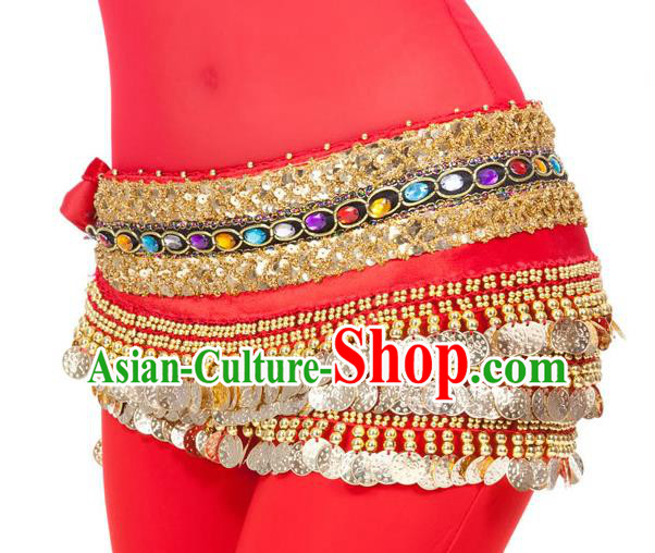 Asian Indian Belly Dance Diamante Waist Accessories Red Waistband India Raks Sharki Belts for Women