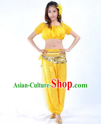 Asian Indian Belly Dance Costume Stage Performance Yoga Yellow Uniform, India Raks Sharki Dress for Women